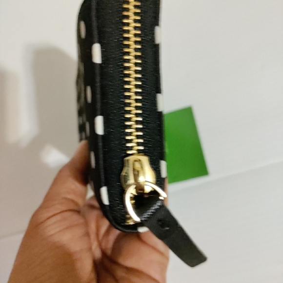 Kate Spade New York Polka Dot Zip Around Wallet Black White - Picture 6 of 8